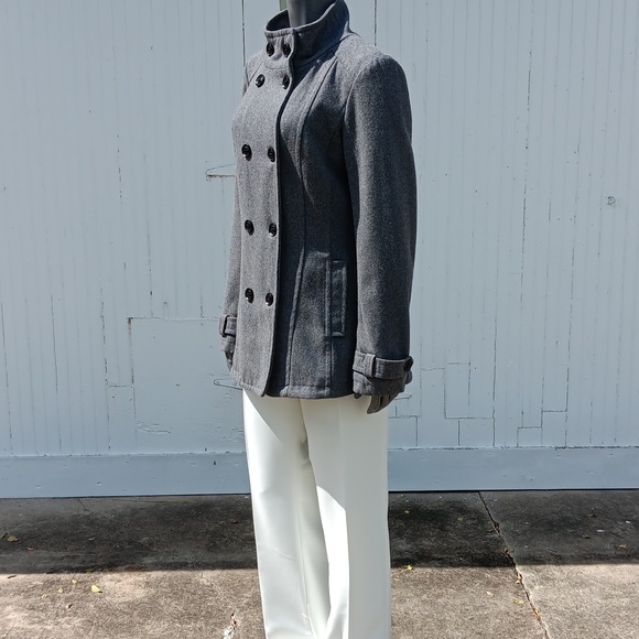 Guess Ladies (10) Button Grey Wool Blend Peaoat - Picture 3 of 16